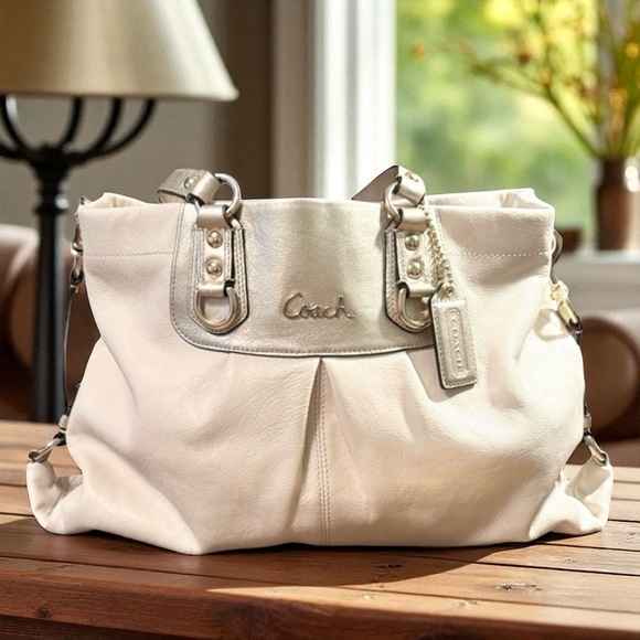 Coach Ashley Cream and Metallic Gold Leather Shoulder Bag - Picture 2 of 14